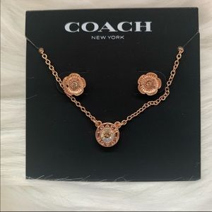 Coach Open Circle Necklace And Tea Rose Stud Earrings Set